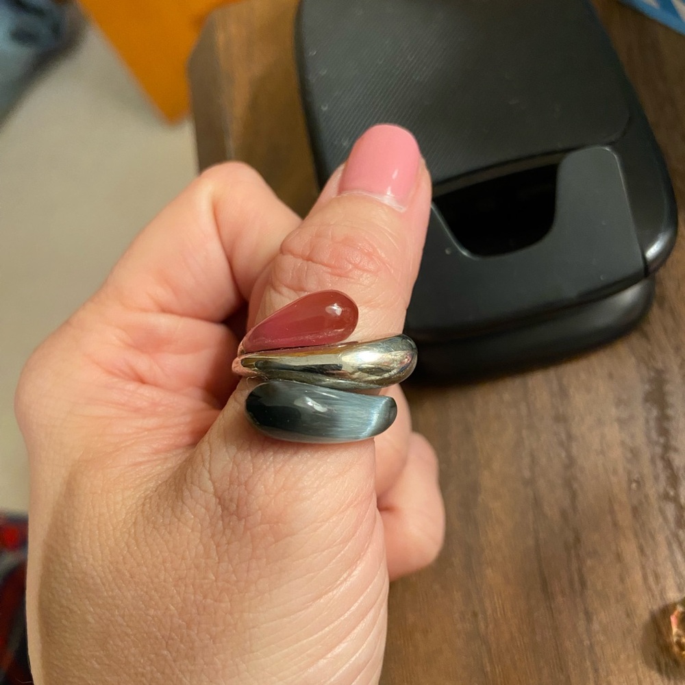 Elegant Silver, Pink, and Black Women's Ring (likely US 10.5, see photos/notes).